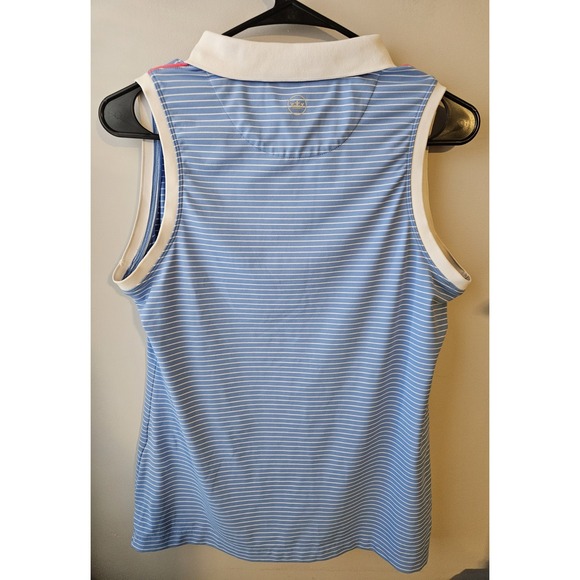 Peter Millar Crown Sport Women's Medium Sleeveless Golf Polo Blue Stripe UPF 50+ - Picture 2 of 6